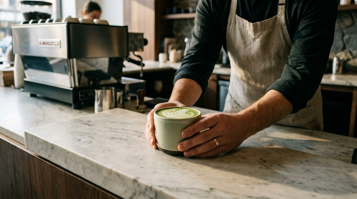 Barista preparing matcha